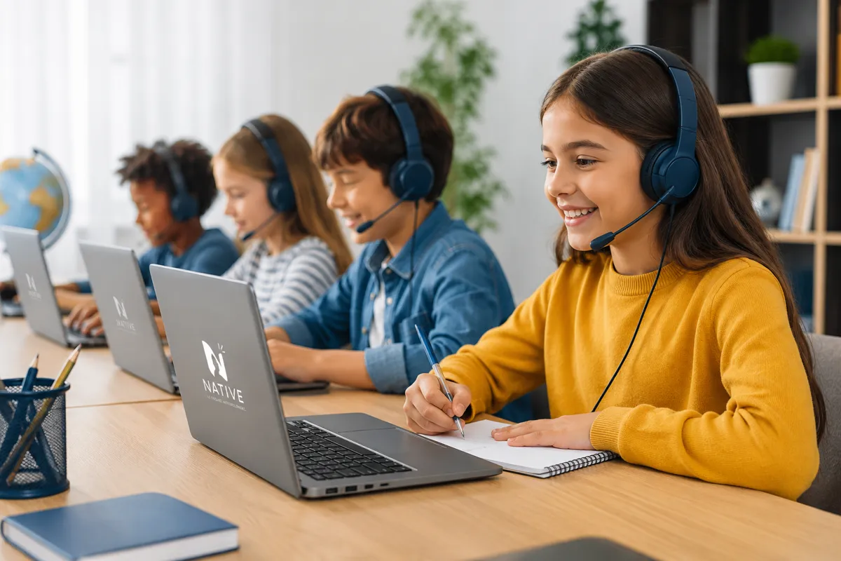 Enfants en cours de langues en ligne